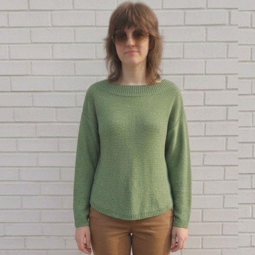 Simons Knit Sweater Womens Small Green Boat Neck Earthy Forest Fairycore Winter